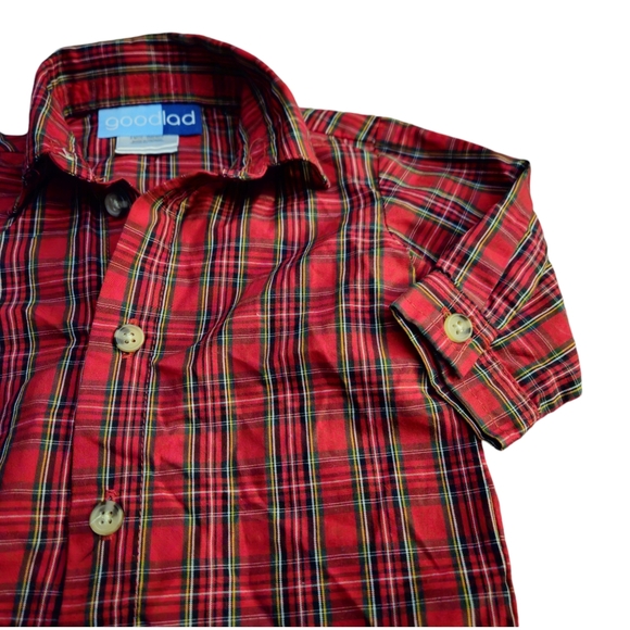 New Good Lad Corduroy Pants Red Plaid Button Down Shirt Outfit Holiday Infant 6m - Picture 3 of 11
